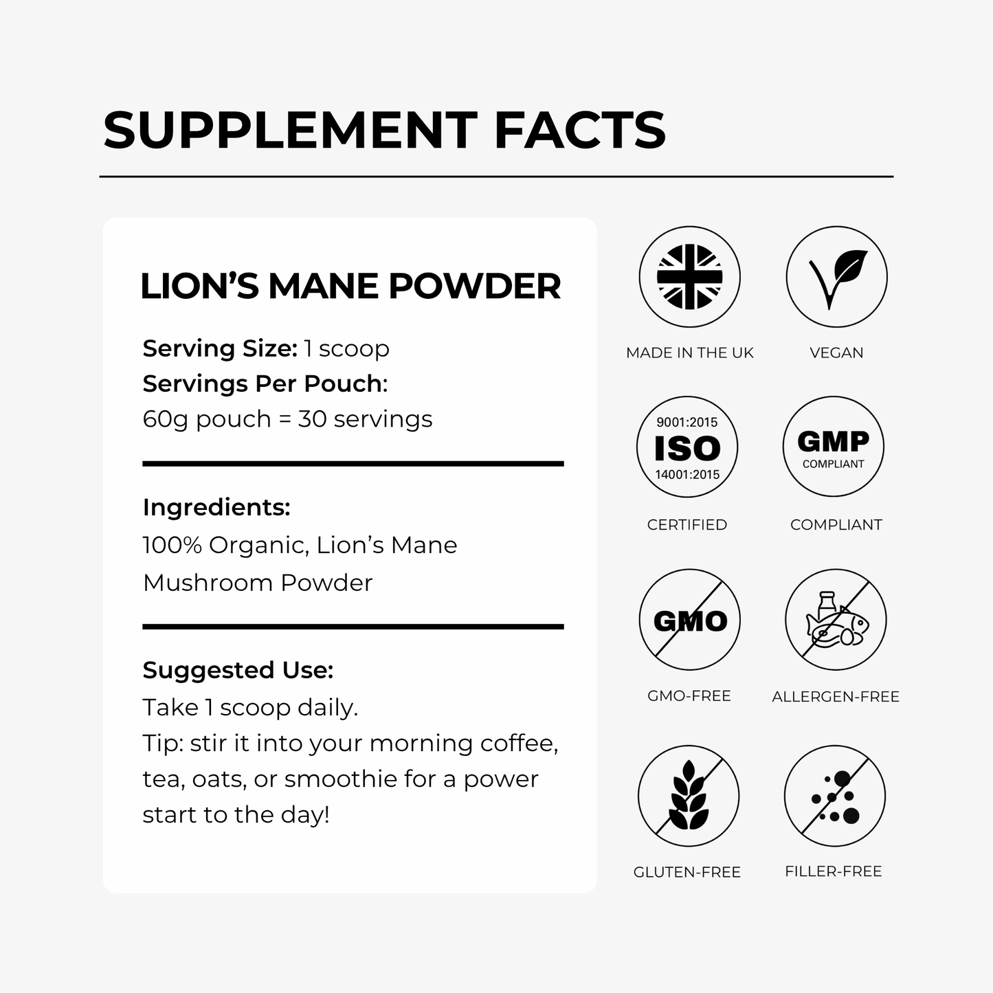 Lion's Mane Powder - 60 Grams - 30 Servings