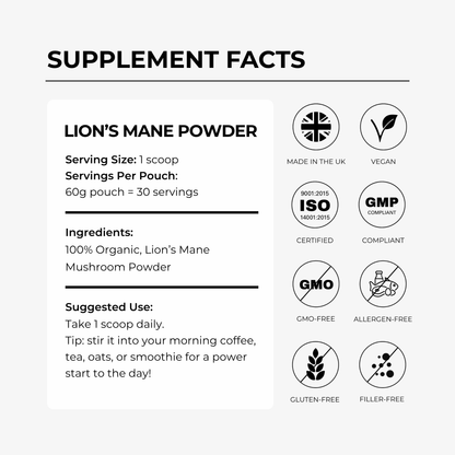 Lion's Mane Powder - 60 Grams - 30 Servings